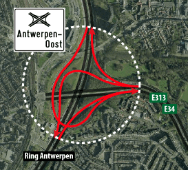 knooppunt Antwerpen-Oost vanuit de lucht